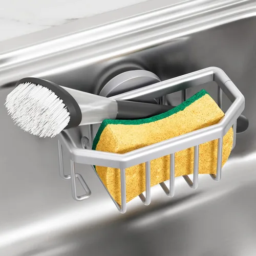 Vista 16 de TAILI Soporte de esponja para fregadero de cocina con ventosa fuerte, organizador de fregadero de aluminio a prueba de óxido, soporte de esponja