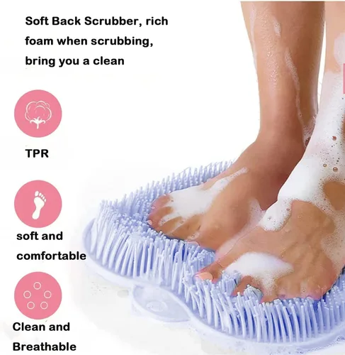 Vista 4 de YVPSI Limpiador de pies y espalda para ducha, almohadilla de masaje montada en la pared, cepillo de masaje de baño de silicona con ventosas para Azul