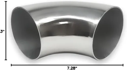 Vista 7 de Tubo de codo de escape OD de 3 pulgadas y 90 grados (codo de curva de mandril) SS304 de acero inoxidable apto para codo de escape modificado