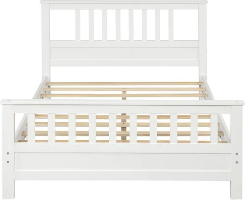 Vista 4 de Bellemave Cama de plataforma completa, marco de cama de plataforma de madera con cabecero y estribo, fácil montaje, color blanco