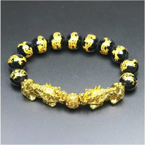 Vista 4 de Pulseras para hombre, pulsera de riqueza, pulsera de Feng Shui Pi Xiu, cuentas de piedra, obsidiana negra, para hombres y mujeres, pulsera