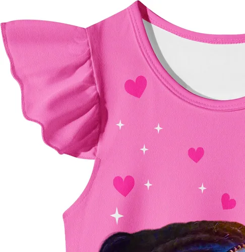 Vista 3 de GUOG Vestido de noche para niñas pequeñas, lindo Neytir, Pijam, Nighti, acampanado, manga con volantes, cuello redondo