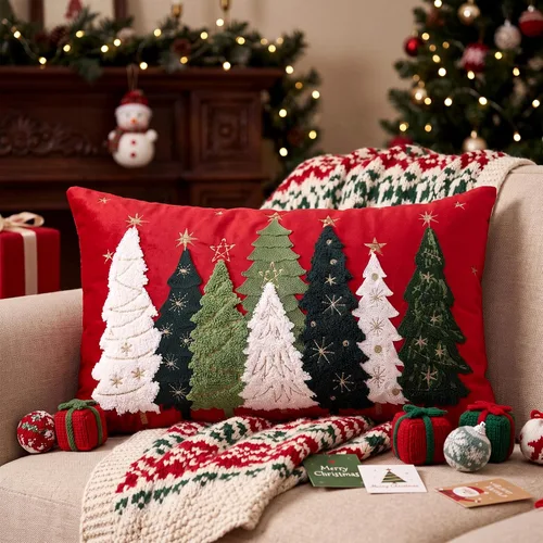 Vista 17 de Boao Merry & Bright - Fundas de almohada lumbar de 12 x 24 pulgadas Rojo Blanco