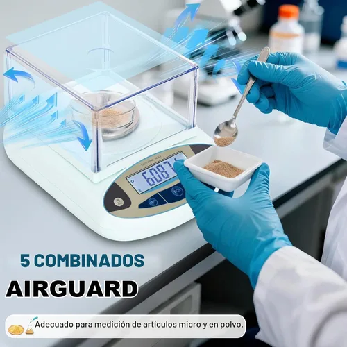 Vista 4 de Balanza de laboratorio 500g*0.001g, balanza analítica de alta precisión con parabrisas, balanza electrónica científica, balanza de precisión digital