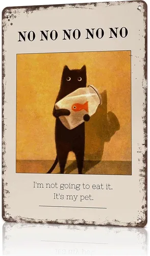 Vista 14 de Cartel de metal con diseño de gato japonés vintage, póster de gato negro comiendo ramen, retro divertido animal comida para amantes de los fideos