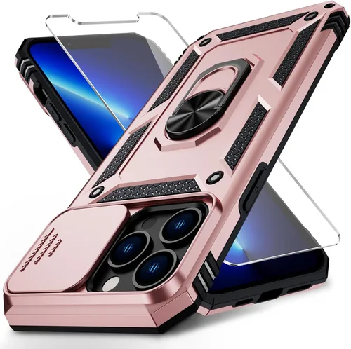 Vista 10 de Vinve para iPhone 13 Pro Max Funda con cubierta deslizante para lente, protector de pantalla HD, protección contra caídas de grado militar, soporte