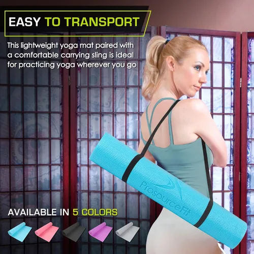 Vista 4 de ProsourceFit Estera de yoga original para ejercicios de ¼" (6 mm) de grosor para mayor comodidad y estabilidad con correas de transporte