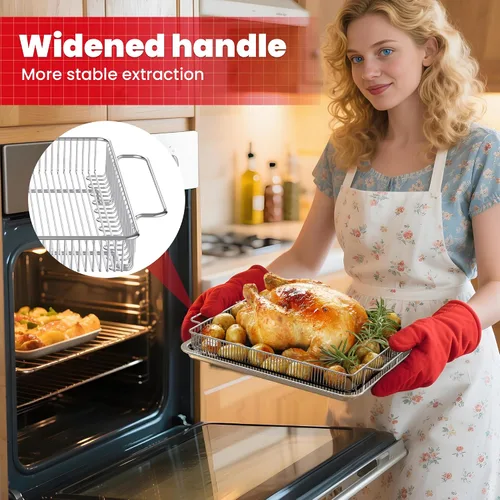 Vista 4 de Cesta para freidora de aire para horno, bandeja grande de freidora de aire de 13.9 x 9.7 pulgadas con 50 papeles pergaminos, cesta de freidora