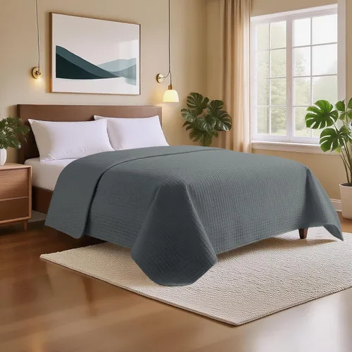 Vista 2 de HollyHOME Colcha de Cama Acolchada Pinsonic Individual Sólida Súper Suave de Lujo a Cuadros Cubrecama Cobertor de Cama, Gris Oscuro, Full/Queen