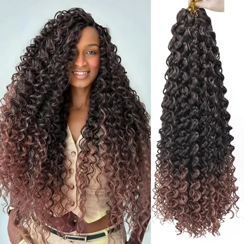 Vista 69 de GoGo Curl Crochet Hair 18 pulgadas onda de agua pelo sintético bohemio ganchillo trenzado jengibre onda profunda extensiones de cabello trenzado