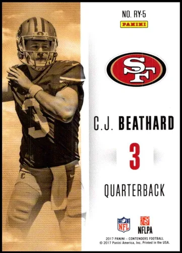 Vista 2 de 2017 NFL Contenders Rookie of the Year Contenders #5 C.J. Beathard San Francisco 49ers Official Panini Football RC Trading Card