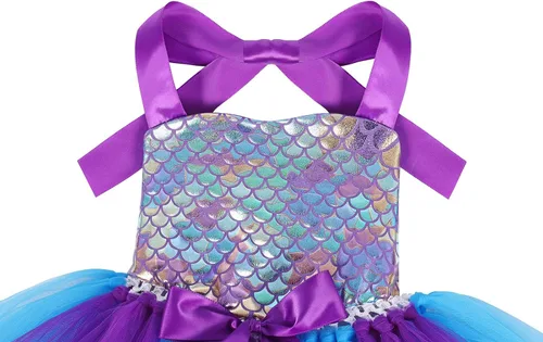 Vista 3 de WonderBabe Mermaid Tulle Tutu Dress for Girls Halloween Birthday Party Costume Princess Mermaid Dress Up Outfit with Headband