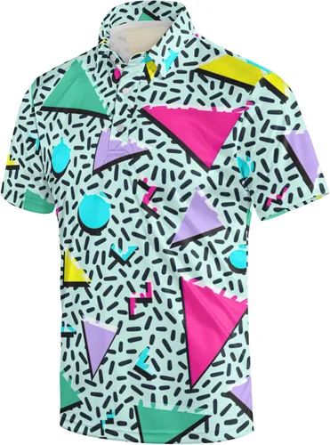 Vista 126 de Camisa de golf de los años 80 para hombre, ajuste seco, manga corta, estampada, divertidas, camisas de golf de los años 90 para hombre