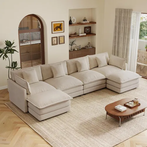 Vista 29 de mikibama Sofá modular seccional, juego de sofá en forma de L de 70.8 pulgadas para sala de estar, sofá biplaza, cómodos sofás de nube con otomana