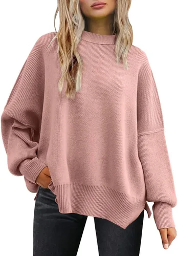 Vista 43 de Lillusory - Suéter extragrande con mangas de murciélago y cuello redondo para mujer, prenda moderna de otoño de tejido de punto sin botones