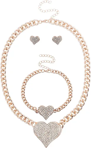 Vista 5 de LUX ACCESSORIES Juego de 3 piezas de regalo de joyería con cadena de corazón brillante Negro
