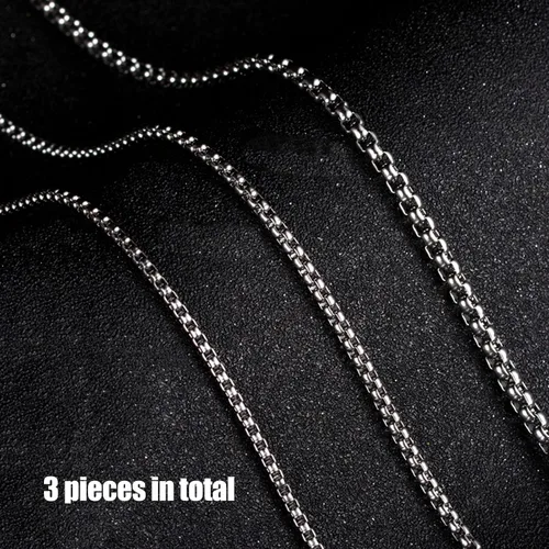 Vista 2 de Betued 3Pcs Steel Necklace 19.7in Length 0.1in Thick Stylish Design High Polish Fantasy Chain Necklace Men Chain Necklaces, Steel Necklace for Men