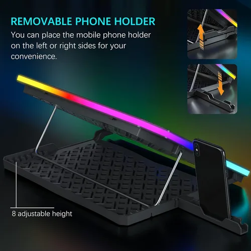 Vista 9 de TopMate C12 Laptop Cooling Pad RGB Gaming Notebook Cooler para uso de Azul hielo