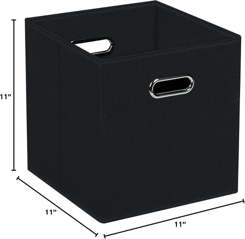 Vista 8 de STOREONE - Cubos de almacenamiento de tela con contenedores de cestas (28x28x28 cm) con asas dobles para estante, armario, organizadores de Negro