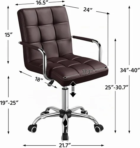 Vista 3 de Yaheetech Silla de Escritorio de Tareas de Cuero PU con Respaldo Medio, Silla Giratoria Moderna y Ajustable para Oficina en Casa con Ruedas Suaves