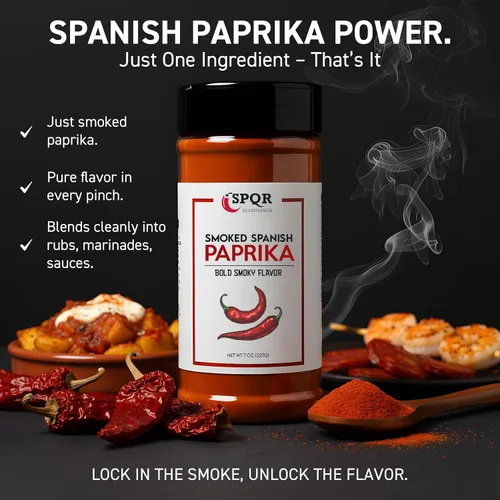 Vista 4 de Pimentón ahumado XL de 7 onzas en tarro gourmet grado restaurante audaz sabor a pimentón español ahumado por SPQR Seasonings