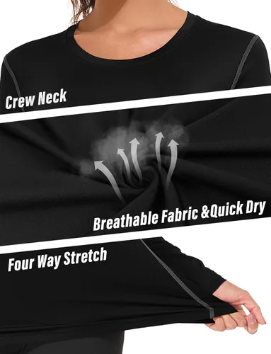 Vista 6 de WANAYOU Paquete de 2 a 3 camisetas de compresión para mujer, manga larga, ajuste seco, camiseta interior transpirable, capa base atlética para correr