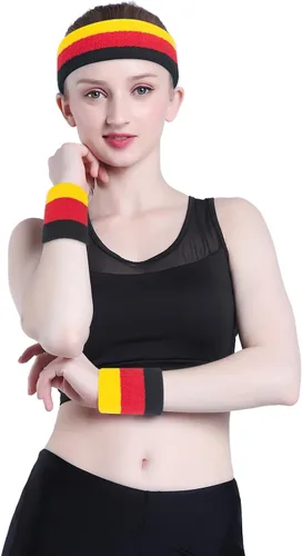 Vista 50 de ONUPGO - Conjunto de diadema y muñequeras deportivas para el sudor, hechas de algodón con bucles, muñequeras, contra humedad