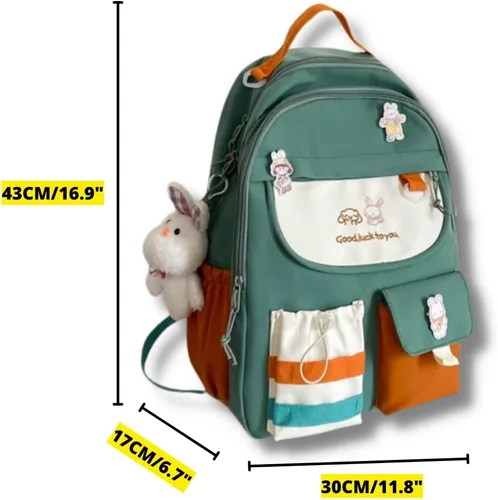 Vista 3 de Mochila coreana linda kawaii japonesa pastel estético de 16 pulgadas para laptop para adolescentes y niñas mochila escolar para estudiantes F-negro