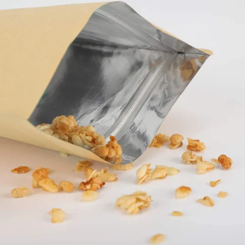 Vista 3 de Muka 50 bolsas de papel kraft para almacenamiento de alimentos, con forro de aluminio, reutilizables, con cierre de cremallera, bolsas de pie, 3.5 x