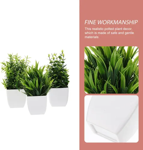 Vista 6 de VOSAREA Flores falsas, plantas de imitación, 3 piezas, pequeñas plantas falsas con plantas, plantas artificiales con plantas para el hogar, oficina