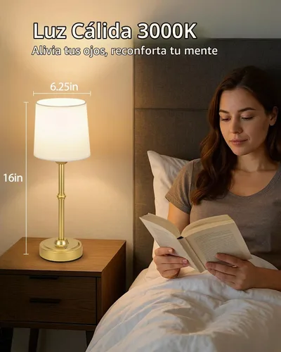 Vista 2 de Yogaret Lámpara de mesa inalámbrica LED dorada recargable, 6000 mAh, funciona con pilas, lámparas inalámbricas para sala de estar, restaurante