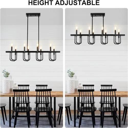 Vista 8 de Lámparas rectangulares para comedor sobre la mesa, candelabros modernos de estilo granja para comedor, candelabro lineal negro de 8 luces, luces