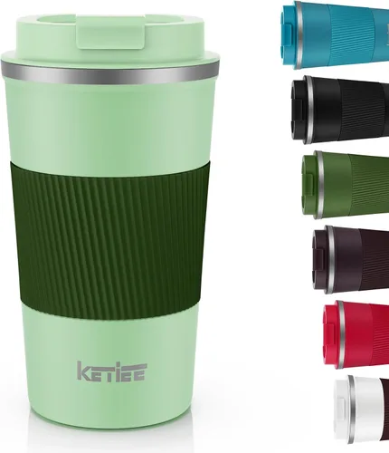 Vista 18 de KETIEE Taza de café de 12 oz: Taza de café con aislamiento al vacío y tapa a prueba de fugas, taza de viaje de acero inoxidable con doble pared