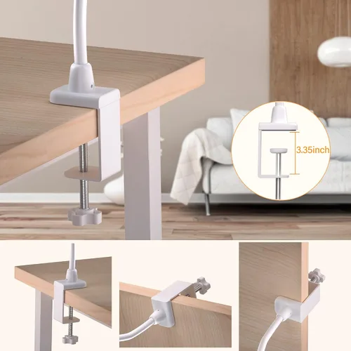 Vista 3 de Lámpara de escritorio LED con abrazadera, lámparas de cuello de cisne de 10 W, control táctil, lámpara de abrazadera de brazo oscilante, lámpara