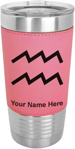 Vista 13 de LaserGram Vaso aislado al vacío de 20 onzas, signo del zodiaco, acuario, grabado personalizado incluido (cuero sintético, estilo béisbol)