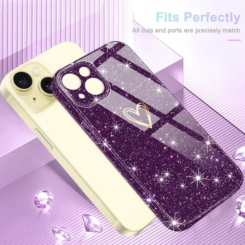 Vista 4 de Funda para iPhone 15, purpurina transparente con [1 protector de pantalla de vidrio templado] Funda protectora delgada y suave de silicona