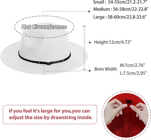 Vista 2 de jingsha Sombreros Fedora para hombres y mujeres de ala ancha Fedora de fieltro de Panamá, sombreros de vestir para hombre con hebilla de cinturón