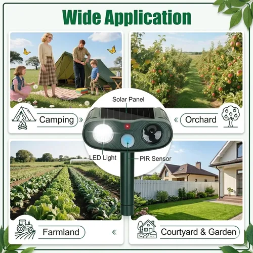 Vista 8 de Animal Repellent Outdoor & Sonic Deer Repellent Devicesfor Plants Motion-Activated Ultrasonic Deer Cat Raccoon Deterrent with Flashing LED, 110°