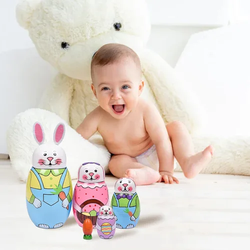 Vista 2 de Muñecas anidables, huevos de Pascua anidables, muñecas Matryoshka hechas a mano de madera para cumpleaños de niños o decoración del hogar