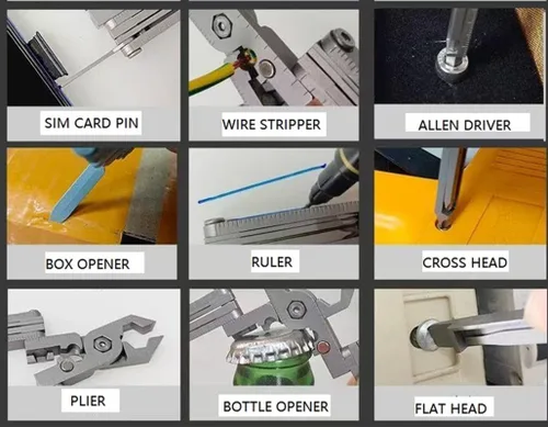 Vista 4 de Multitool - Herramienta de bolsillo 19 en 1 con soporte para teléfono, cortador de alambre, abrebotellas, alicates, llave hexagonal, pasador