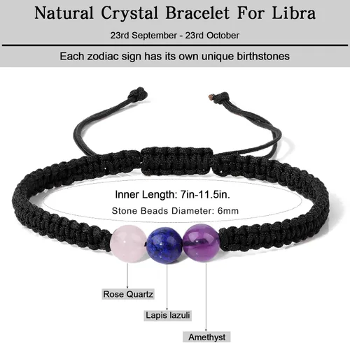 Vista 4 de GolbalJew Pulseras del zodiaco para mujer, piedra de cristal curativo, pulsera de cuentas de 0.236 pulgadas (0.236 in), regalo de cumpleaños del zodi