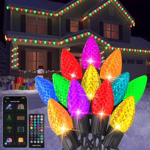 Vista 8 de Avatar Controls Luces de Navidad inteligentes C9 para exteriores, 33 pies, 50 LED, aplicación y control remoto, sincronización de música, 16 M