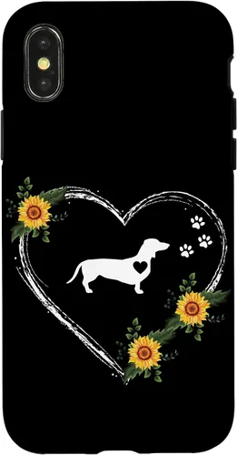 Vista 5 de Dachshund Heartbeat With Paw Prints On Black Case for iPhone 16