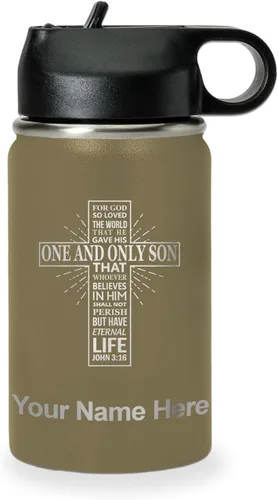 Vista 23 de LaserGram Botella de agua personalizada, versículo bíblico John 3-16, acero inoxidable de doble pared aislada al vacío con popote superior, regalo
