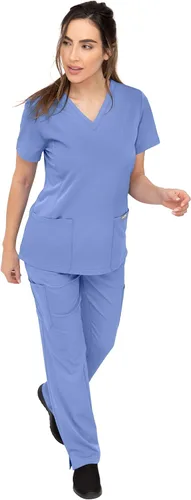 Vista 7 de SOULFUL SCRUBS Chloe 3002 para mujer, 2 bolsillos, cuello en V, ajuste regular, elegante camiseta médica para mujer