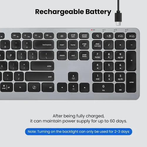 Vista 7 de Teclado inalámbrico, teclado Bluetooth con reposamanos de cuero, retroiluminación, emparejamiento multidispositivo, USB C recargable, para Windows