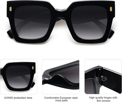 Vista 23 de SOJOS Gafas de sol cuadradas vintage de gran tamaño para mujer, estilo retro, de lujo, grandes, UV400 SJ2194