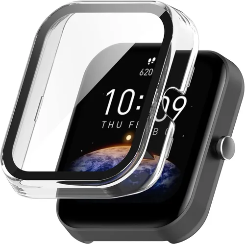 Vista 3 de Compatible con Amazfit Bip 3 Pro, Lamshaw Hard PC Case con protector de pantalla de vidrio templado compatible con Amazfit Bip 3 / Bip 3 Pro Paquete