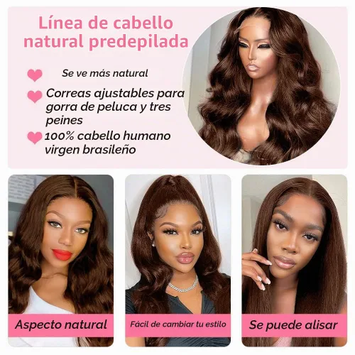 Vista 4 de ghotool Pelucas de cabello humano ondulado con encaje frontal de 13 x 6 pulgadas, densidad 200, pelucas de cabello humano HD transparente de 13 x 6