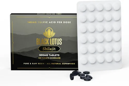 Vista 10 de Black Lotus Shilajit Tabletas de resina, 60 unidades, 200 mg cada uno, 100% Shilajit natural puro para hombres y mujeres con aminoácidos, 140 mg